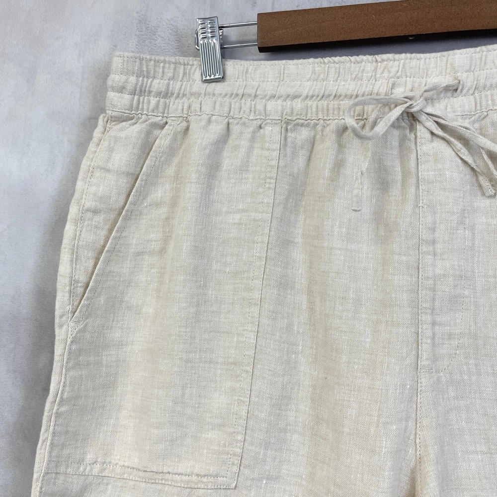 Lands End Linen High Rise Shorts Women Size Large Beige Neutral Minimal Coastal - Picture 4 of 13